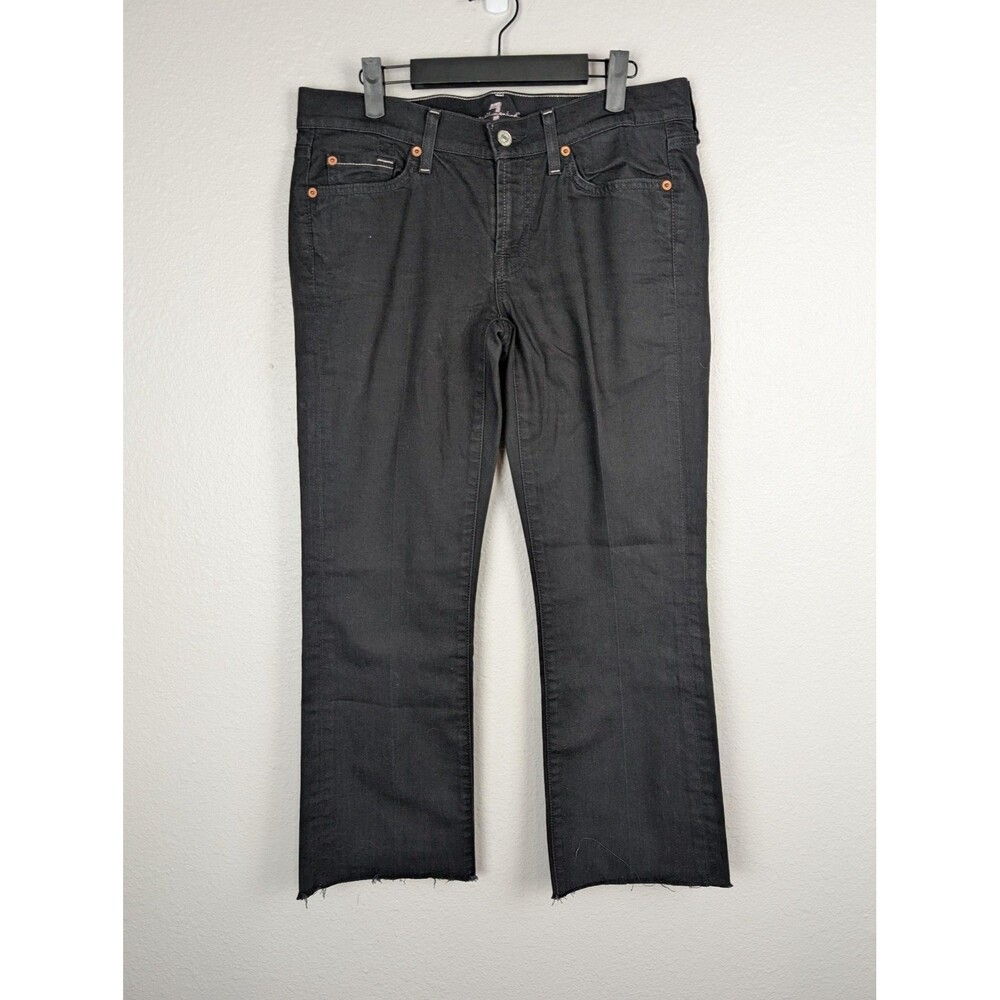 7 For All Mankind Jeans Womens 30 Black Straight Leg Raw Edge Hem Stretch Denim‎